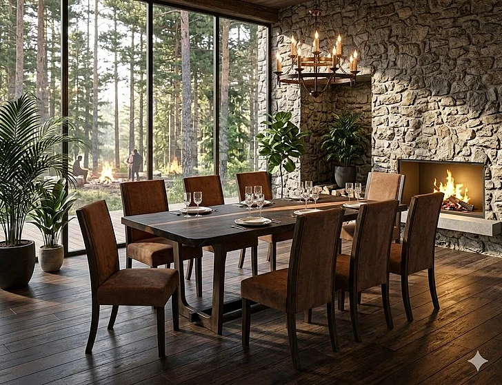IFD Raramuri 9pc Rectangular Dining Set in Brown