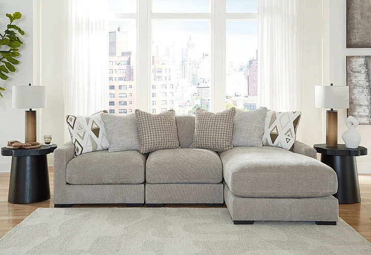 Aslan Court 3-Piece Sofa Sectional with RAF Chaise Set in Flax