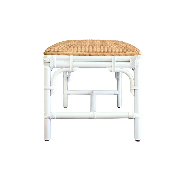 Worlds Away Bench w/ Natural Rattan Cushion Top and Rattan Base in Painted White ASHA WH