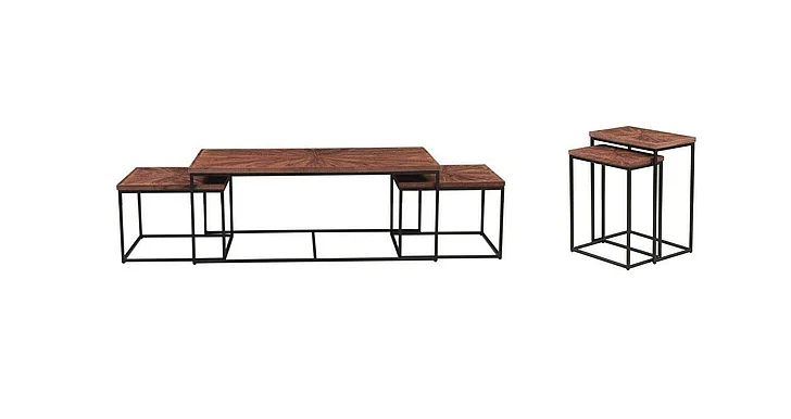 HTD Aster 47" Nesting Coffee Table Set in Sunburst Brownstone