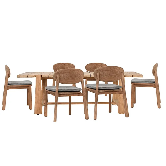 Classic Home Aston 7pc Outdoor 94" Rectangular Dining Room Set in Natural