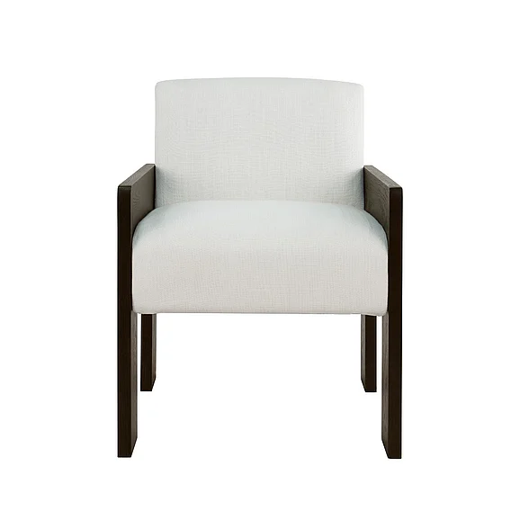 Worlds Away Square Arm Wooden Accent Chair in Espresso Oak w/ White Linen ASTOR ES