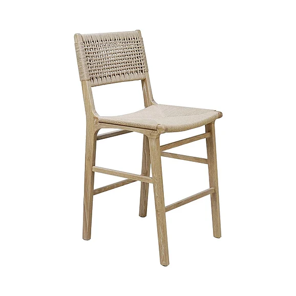 Worlds Away Astrid Woven Back Counter Stool in Cerused Oak ASTRID CO