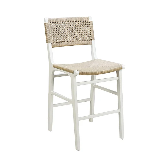 Worlds Away Astrid Woven Back Counter Stool in Matte White Lacquer ASTRID WH
