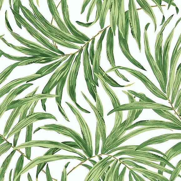 York Tropics Resource Library E23 Bali Leaves Wallpaper in White/Green AT7050 (Double Roll) FedEx/UPS