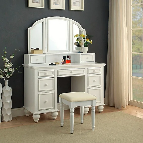 Furniture of America Athy Vanity with Stool in White CM-DK6848WH