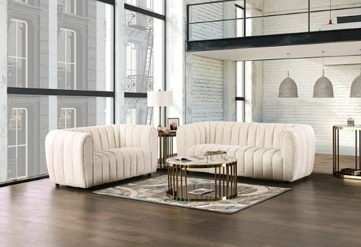 Furniture of America Aversa 2pc Living Room Set in Off-White