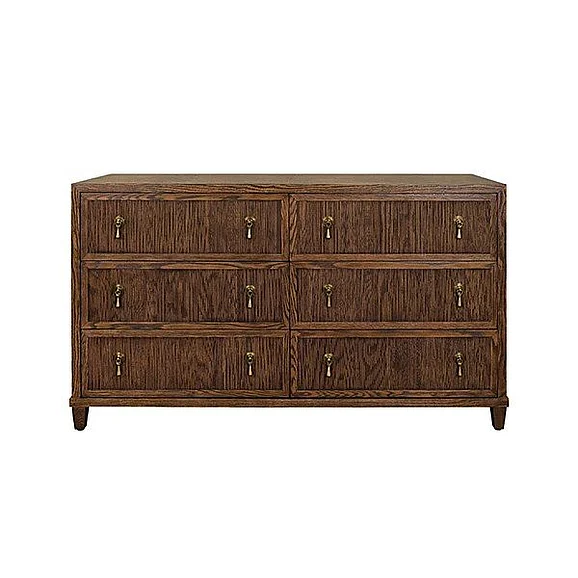 Worlds Away Six Drawer Chest with Fluted Drawer Fronts in Provincial Brown Oak AVERY PBO