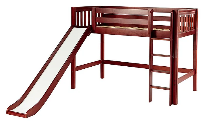 Maxtrix Bare Bone Mid Loft (Low/Low) Slat Bedroom Set in Chestnut (Straight Ladder and Slide)