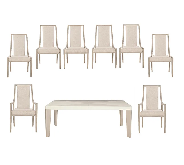 Bernhardt Axiom 9pc Rectangular Dining Set in Linear Gray/White - SET B