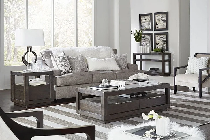 Modus Furniture Oxford 3-Piece Occasional Living Room Set in Basalt Grey