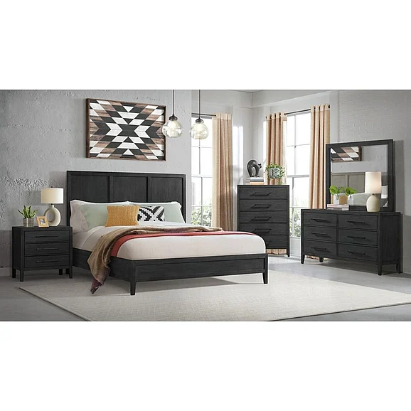Elements International Versailles 2-Piece Wooden Panel Bedroom Set in Black