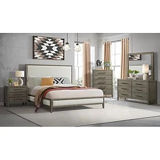 Elements International Versailles 2-Piece Upholstered Panel Bedroom Set in Grey