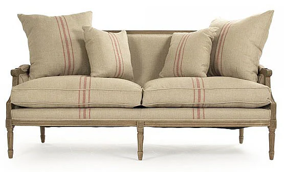 Zentique Louis Sofa in Recycled Oak B007-3 E255-3 A034 Red Stripe