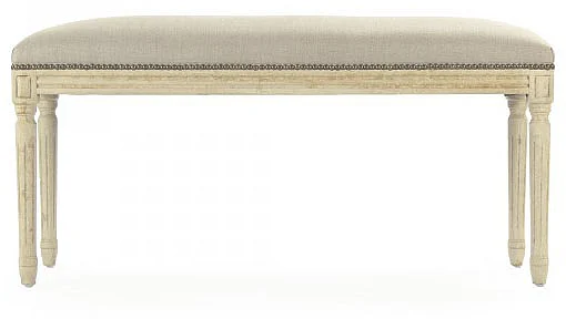 Zentique Lille Bench in Distressed Off White B014 309 A003 w/ Nailheads