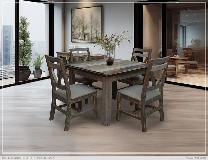 IFD Loft Brown 5pc Square 42" Dining Table Set in Brown
