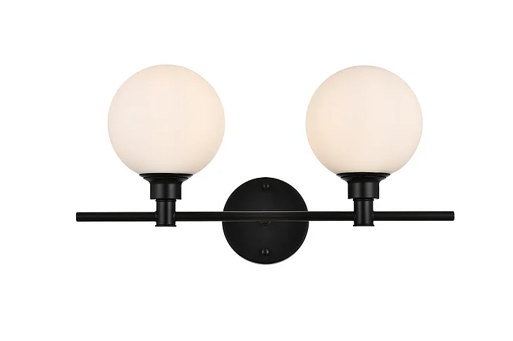 Elegant Cordelia 2 Light Black and Frosted White Bath Sconce LD7317W19BLK CLOSEOUT