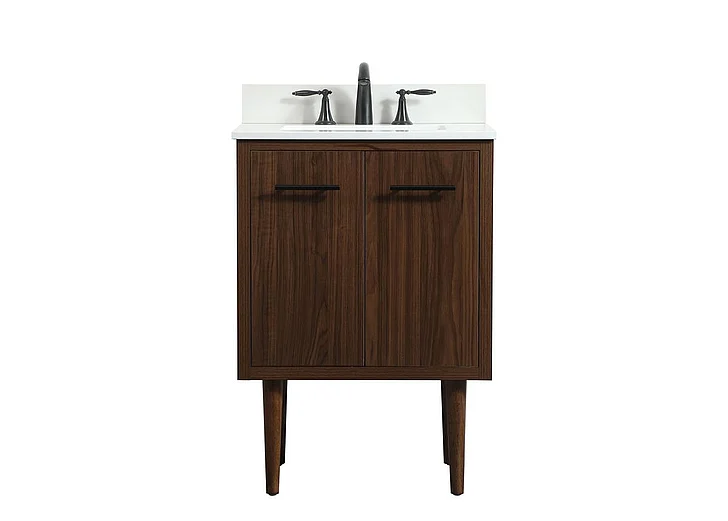 Elegant 24 In. Single Bathroom Vanity in Walnut with Backsplash VF48024MWT-BS CLOSEOUT