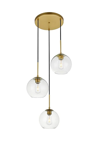 Elegant Baxter 3 Lights Brass Pendant with Clear Glass LD2208BR