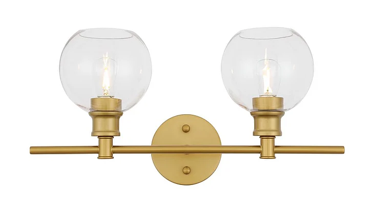 Elegant Collier 2 Light Brass and Clear Glass Wall Sconce LD2314BR