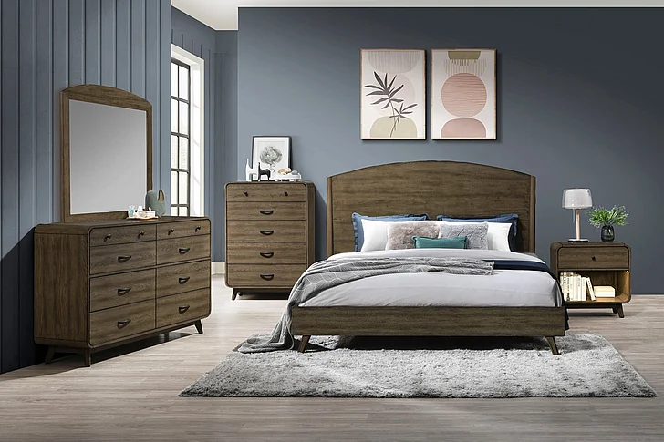 New Classic Rex 4pc Platform Bedroom Set in Walnut