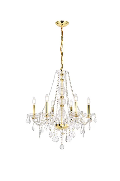 Elegant Verona 6 Light Gold Chandelier Clear Royal Cut Crystal V7856D24G/RC