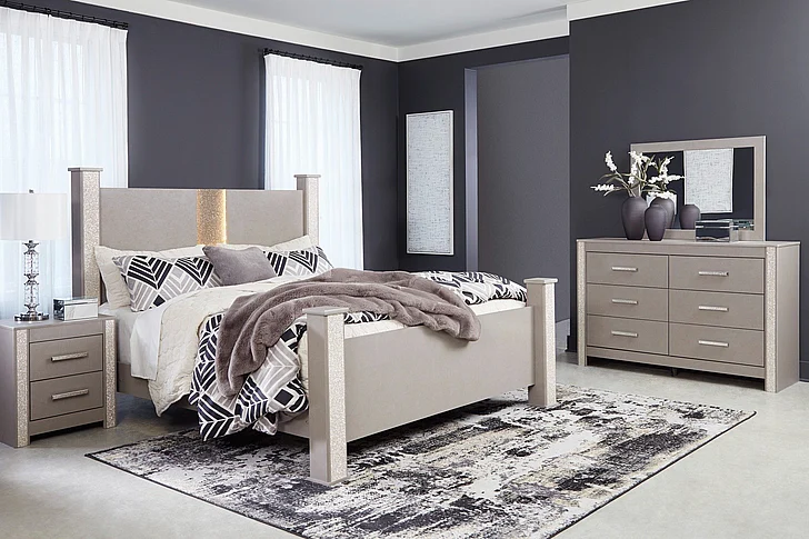 Surancha 4-Piece Poster Bedroom Set in Gray