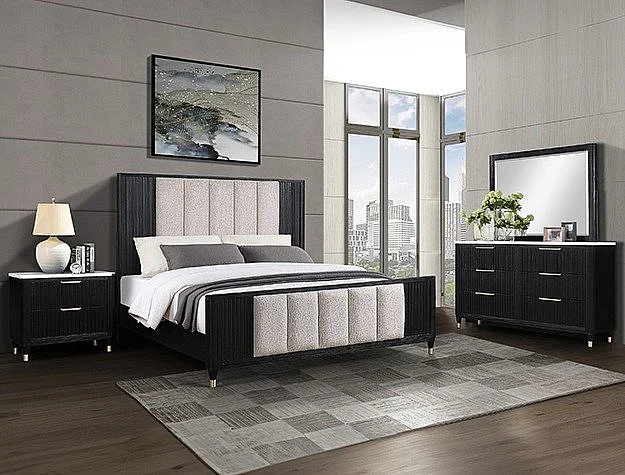 Crown Mark Kara 2pc Upholstered Panel Bedroom Set in Black