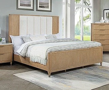 Crown Mark Kara King Upholstered Bed in Cerused Natural