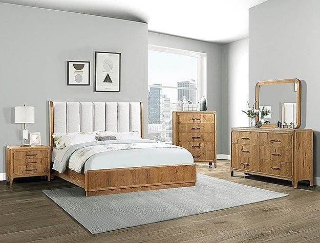 Crown Mark Westcott 2pc Platform Bedroom Set in Cerused Natural