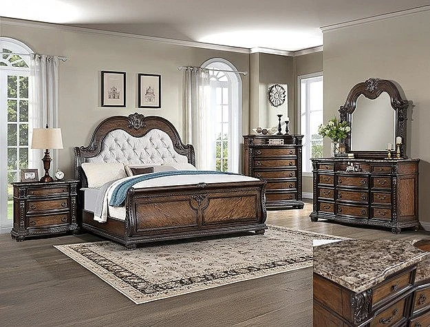 Crown Mark Stanley 2pc Panel Bedroom Set in Coffee Brown