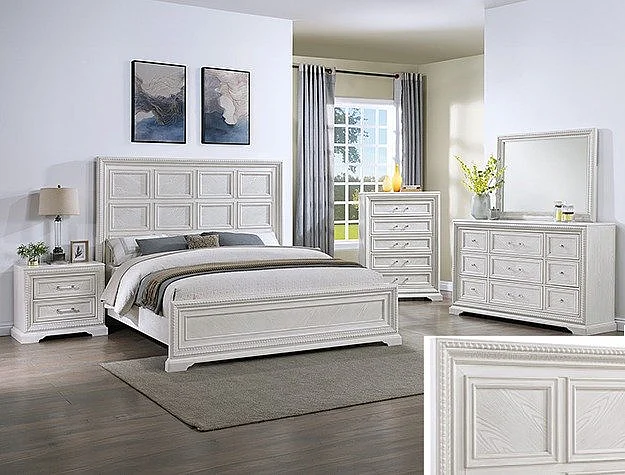 Crown Mark Alexandria 2pc Panel Bedroom Set in White