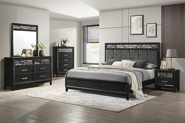New Classic Obsidian 4pcs Bedroom Set in Black