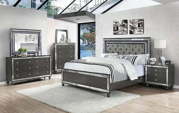 Crown Mark Furniture Refino 2pc Panel Bedroom Set in Gray