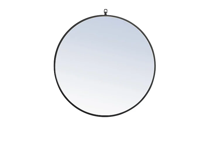 Elegant Metal Frame Round Mirror with Decorative Hook 32 In. Black Finish MR4057BK
