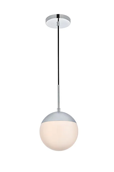 Elegant Eclipse 1 Light Chrome Pendant with Frosted White Glass LD6028C