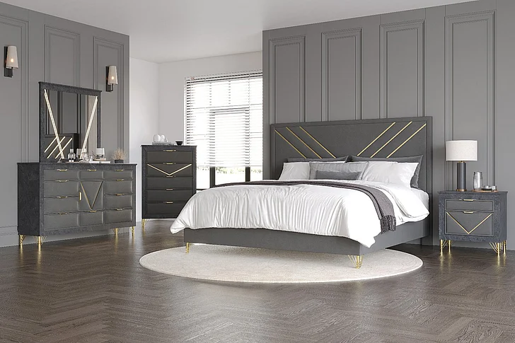 New Classic Symmetry 2pc Bedroom Set in Charcoal
