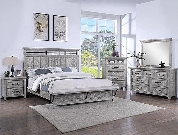 Crown Mark Beckett 2pc Panel Bedroom Set in Greige