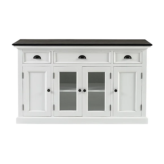Nova Solo Halifax Contrast Buffet with 4 Glass Doors 3 Drawers in Classic White & Black B191CT