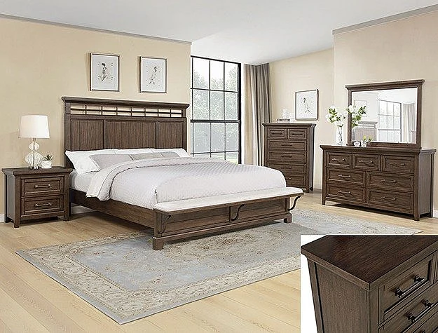 Crown Mark Beckett 4-Piece Panel Bedroom Set in Rich Wood
