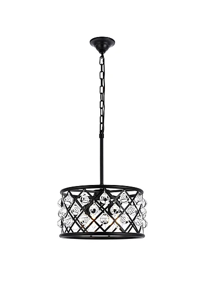 Elegant Madison 4 Light Matte Black Pendant Clear Royal Cut Crystal 1213D16MB/RC