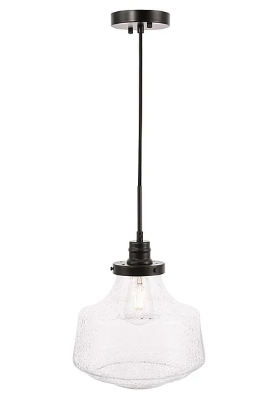 Elegant Lyle 1 Light Black and Clear Seeded Glass Pendant LD6258BK