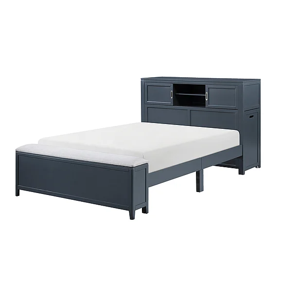 Homelegance Sloane Full Bookcase Platform Bed with Hidden Desk, Stool and Storage Bench in Smoke gray B2024BUBCF-1*
