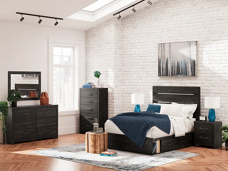 Granaport 5-Piece Panel Storage Bedroom Set in Dark Gray