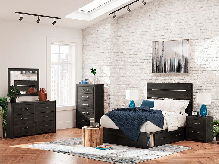 Granaport 4-Piece Panel Storage Bedroom Set in Dark Gray