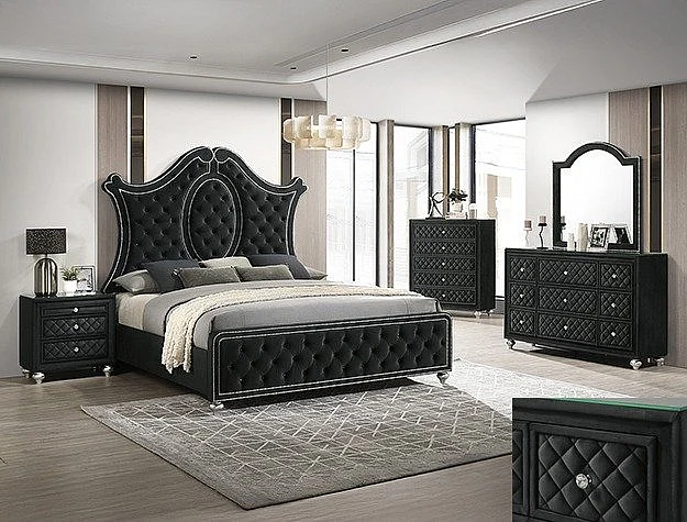 Crown Mark Cameo 2pc Panel Bedroom Set in Black