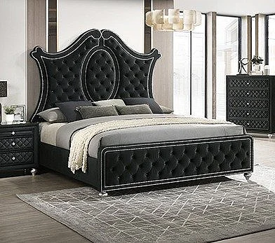 Crown Mark Cameo King Panel Bed in Black