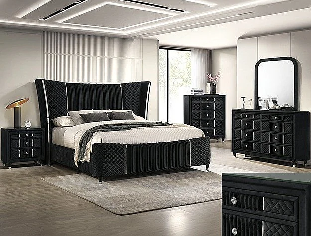 Crown Mark Armany 2pc Panel Bedroom Set in Black