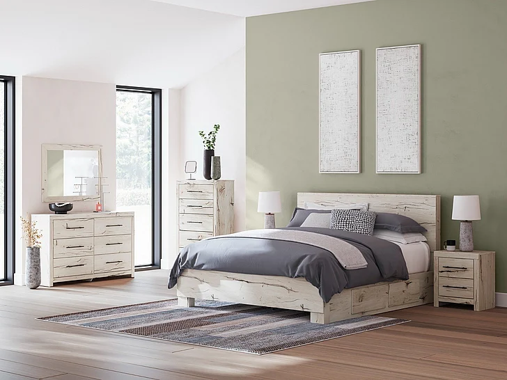 Lawroy 5-Piece Panel Storage Bedroom Set with One Storage Unit in Light Natural