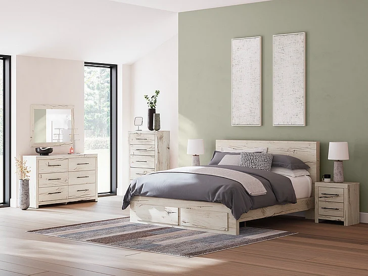 Lawroy 5-Piece Panel Footboard Storage Bedroom Set in Light Natural